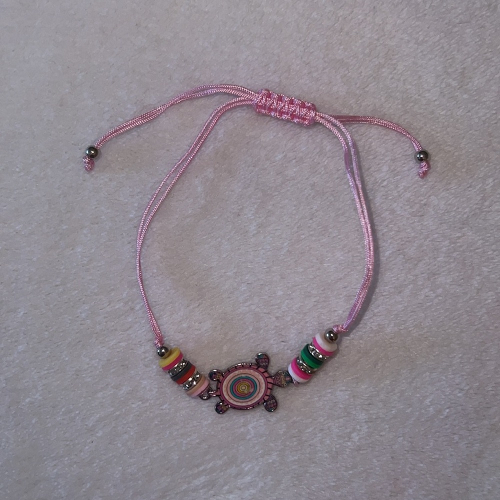 NWOT Colorful Beaded Turtle Bracelet with Pink Cord